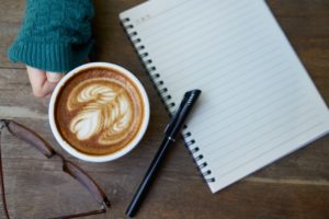 kaffee buch block und stift